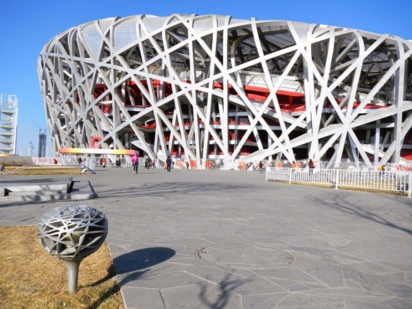 Foto van het vogelneststadion in de Chinese hoofdstad Peking